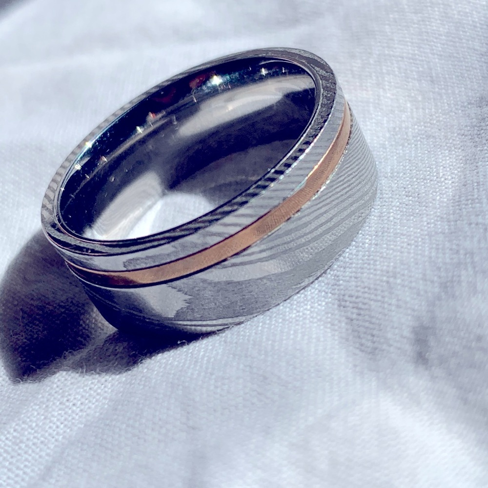 Damascus/Rose gold inlay ring 9
